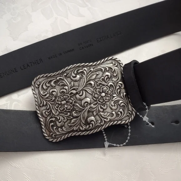 Leather belt floral embossed silvertone rectangular large buckle Ariat - Brandclub - ARIAT Boy main image 2